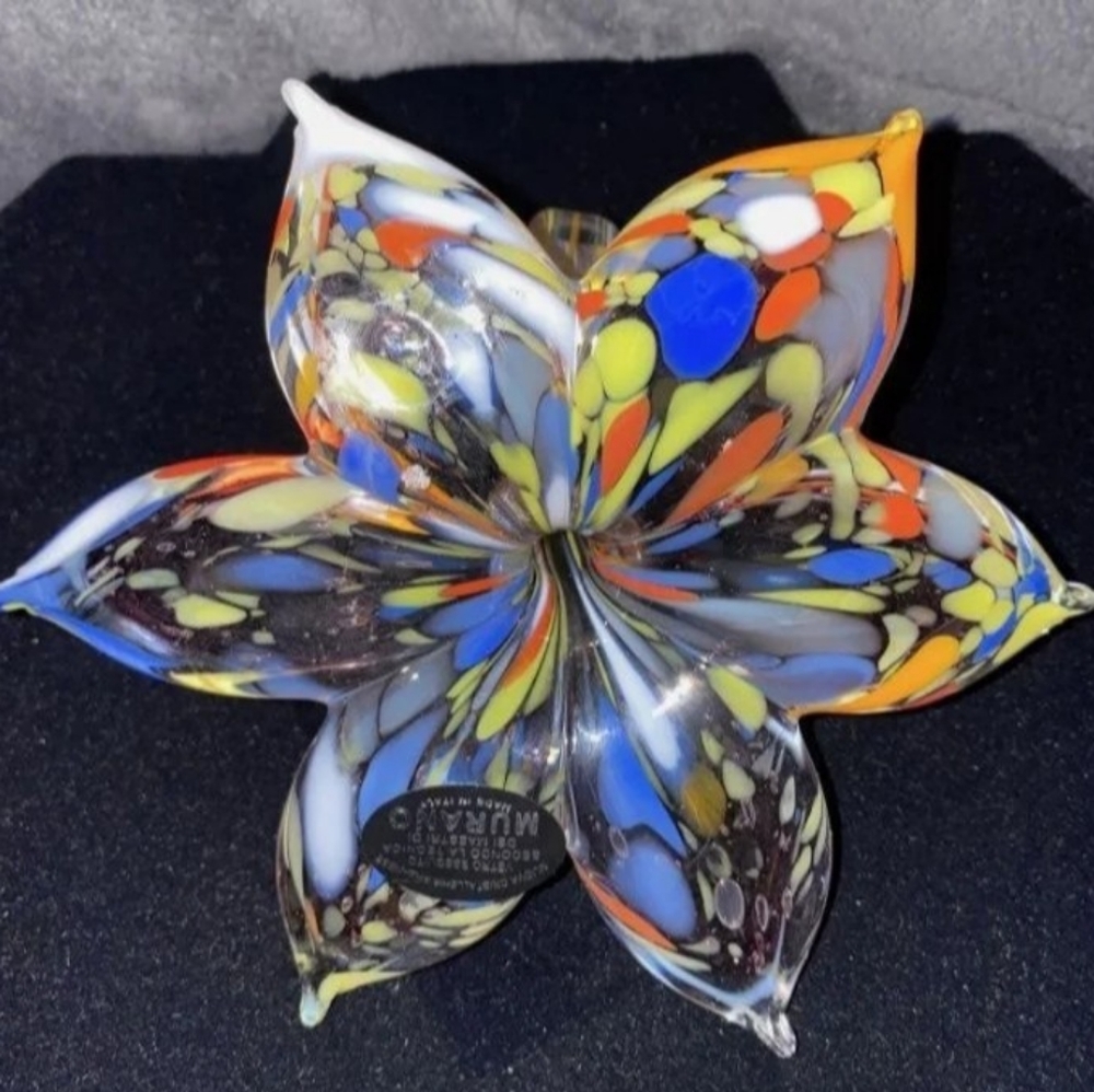Murano Blown Glass Rainbow Flower NWT